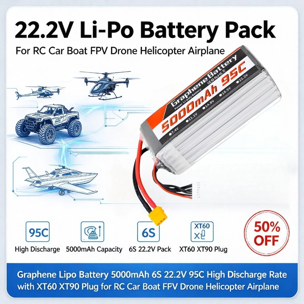 5000mAh 6S 22.2V 95C Graphene  - 6S Lipo Battery 22.2V 5000Mah recensie en prijs